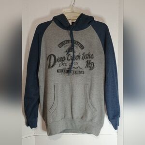 Prairie Mountain Men's Gray and Blue Graphic Hoodie Size Medium